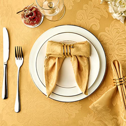 Gold Jacquard 17x17 Square Polyester Cloth Napkins Set of 8 | Waterproof, Stain Resistant, Shrink Proof, Washable, fabric, Outdoor, Dining, Wedding, Kitchen, Party, Banquet, Reusable - color: Gold