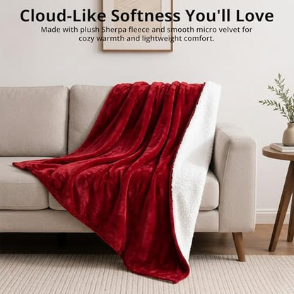 Waterproof Blanket for Bed, 60" x 80" Waterproof Throw Blanket, Leakproof Bed Protector, Absorbent, Spill Proof, Stain Resistant, Reversible Sherpa & Micro Velvet, Machine Washable - color: Red