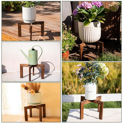 HPC DECOR 2 Pack Wood Plant Stand-Mid Century Modern Planter Stands-Wooden Flower Pot Stands Riser,Low Short Plant Stands Indoor-Modern Minimalist Wooden Stool for Plant Pot Holder, Fit 5-15 Inch Pot.