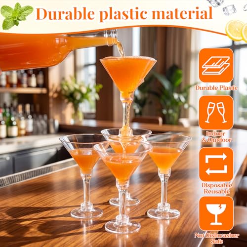Lounsweer Set of 24 Plastic Champagne Coupe, Including 12 Pcs 10 oz Champagne Tower Glasses and 12 Pcs 5 oz Martini Glasses Plastic, Stackable Ribbed Coupe Cocktail Cups for Wedding Birthday Party