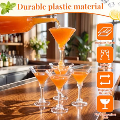 Lounsweer Set of 24 Plastic Champagne Coupe, Including 12 Pcs 10 oz Champagne Tower Glasses and 12 Pcs 5 oz Martini Glasses Plastic, Stackable Ribbed Coupe Cocktail Cups for Wedding Birthday Party