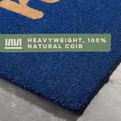 TOWN & COUNTRY TERRA Hiya Painted Welcome Door Mat, Natural Coir, Heavyweight, Non-Slip Entryway Mat, Blue, 18"x30" - color: Blue, size: 1'6" x 2'6" (Rectangular)