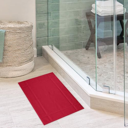 100% Cotton Bath Mat 24x17 Inches, 1350 GSM Thick Plush, Soft Absorbent, Oeko-Tex Certified, Durable Construction– Red - color: Red