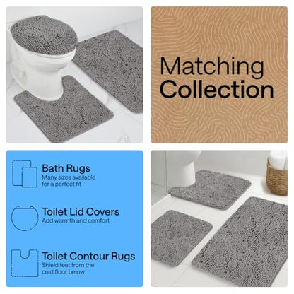 GORILLA GRIP Area Rug Sets 3 Piece, Bath Mat Set and Oval Toilet Base with Rubber Backing, Plush Absorbent Shaggy Chenille Washable Mats, Includes 24x19.5, 24x17 and 30x20 Inch Rugs, Grey - color: Grey, style: 24"x19.5" + 24"x17" + 30"x20" - 3 Pack