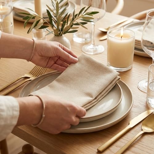ACCENTHOME Accent Home 100% Cotton Napkins, Delicate Cloth Napkins for Dinners, Parties and Weddings，18 x 18 Inch Set of 6 - Natural | 100% Pure Cotton Napkins, Economy Pack, Multi Purpose Use, Machine Washable, Cotton - color: 17 - Natural - Twill, size: