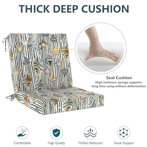 DYTXIII Outdoor Midback Chair Cushions Set of 2-20"x17" Water Repellent & Fade-Resistant Patio Seat Cushions with High-Resiliency Foam, Non-Slip Ties for Dining, Balcony Furniture-Crayon Shells - color: Crayon Shells
