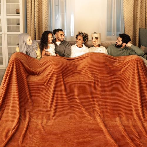 Bnuitland Orange Fleece Throw Blanket 90"x108",300GSM Large Big Soft Cozy Warm Lightweight Stripe Pattern for Bed Sofa Home Decor,Suitable for Adults Family All Season - color: Orange, size: 90x108 Inch