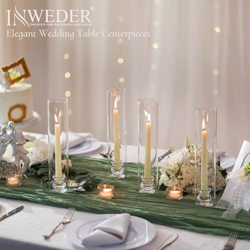 Hurricane Glass Candle Holders: 12" Tall Cylinder Cover Set of 6 | for 0.87" Taper, Windproof Chimney Cover, Clear Candlestick Holder for Wedding Table Centerpiece, Party, Birthday, Christmas - size: 12" H - 6 Pcs