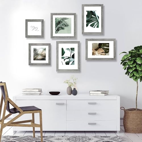 Hongkee 12x12 Picture Frame Set of 4 - Made of Glass and Grey Wooden Frame, Display Square Pictures 10x10 with Mat or 12 x 12 without Mat, Desktop & Wall Collage Photo Frame - color: Grey, size: 12x12 in