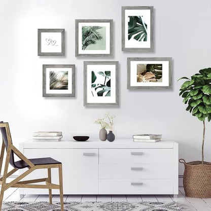 Hongkee 12x12 Picture Frame Set of 4 - Made of Glass and Grey Wooden Frame, Display Square Pictures 10x10 with Mat or 12 x 12 without Mat, Desktop & Wall Collage Photo Frame - color: Grey, size: 12x12 in