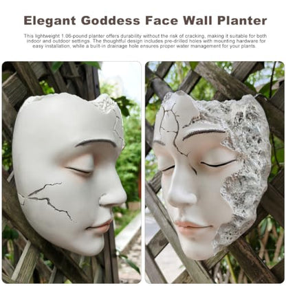 Elegant Face Wall Planter - Matte White Resin Flower Pot with Drainage Hole, 7.5" Artistic Hanging Vase for Succulents & Small Plants