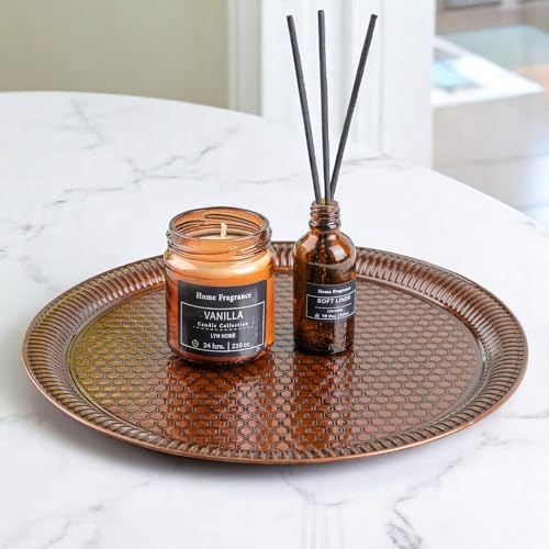Alisveristime Round Hammered Metal Serving Tray – Ottoman Style, (11.8" Diameter, 12.6 oz) 5 Color Options (Brown) - color: Brown
