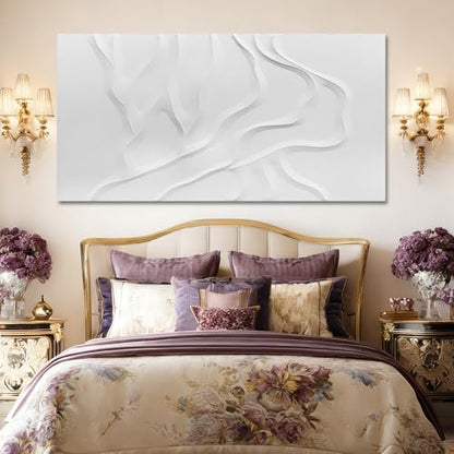 Hand-Painted Large White Abstract Wall Art for Living Room 29x58 Inch - color: White, size: 58"L x 29"W