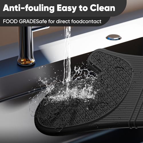 Silicone Oven Mitts, Heat Resistant Oven Gloves with Quilted Liner, Waterproof & Non-Slip Kitchen Mittens for Baking Cooking BBQ, 500°F, 12.5"-Black - color: Black
