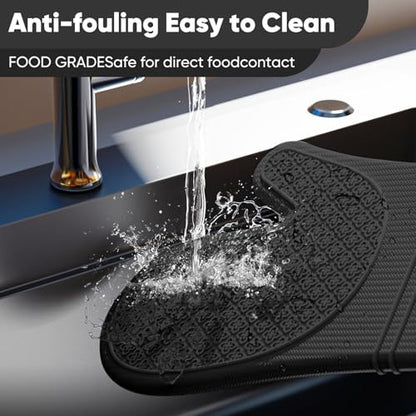 Silicone Oven Mitts, Heat Resistant Oven Gloves with Quilted Liner, Waterproof & Non-Slip Kitchen Mittens for Baking Cooking BBQ, 500°F, 12.5"-Black - color: Black