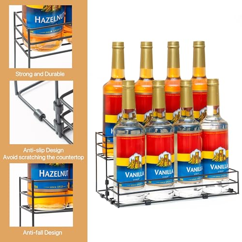 8 Bottles Coffee Syrup Organizer, 2 Tier Syrup Stand, Syrup Rack | Coffee Syrup Holder for Coffee Bar Station, Syrup Rack Organizer,Wine Rack for Countertop, Bottle Rack for Cocktail, Dressing - size: 2-Tier