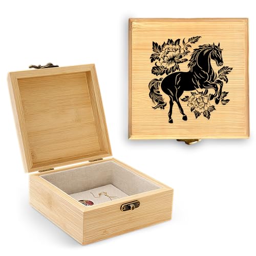 Horse Trinket Keepsake Decorative Jewelry Box, Gifts For Women, Horse Lovers Themed Decor Decorations, Home Room Ring Earrings Necklace Organizer Holder Vintage Wooden Box! - color: Horse