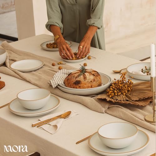 MORA Mega and Giant Serving Dishes Set of 2, 16 inch and 14 inch Ceramic Pottery Oval Platters - Microwave, Oven and Dishwasher Safe - Oat - color: Oat, size: Mega & Giant