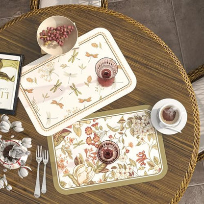 Vinyl Waterproof Placemats Set of 6 Rectangular,12"*17"-Grace B | Wipeable Beautiful Print Place Mats,Stain Resistant,Heat Resistant,Everyday Meals,Kitchen,Dinning,Holiday,Decor - color: Grace B