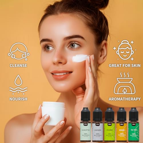 Essential Oils for Diffuser for Home, Top 5 Aromatherapy Oils,Candle&Soap Making,10ml（Orange, Lavender, Peppermint, Eucalyptus, Tea Tree） - color: White
