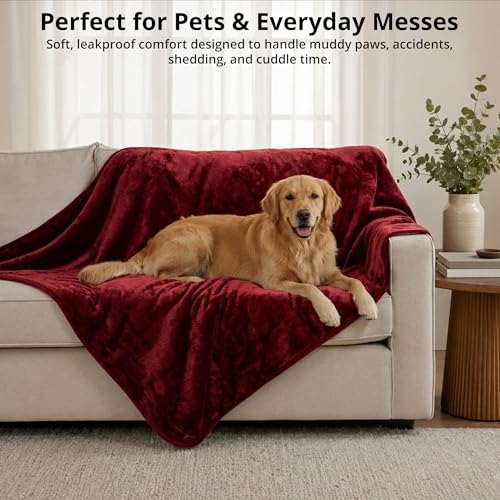 Waterproof Blanket for Bed, 60" x 80" Waterproof Throw Blanket, Leakproof Bed Protector, Absorbent, Spill Proof, Stain Resistant, Reversible Sherpa & Micro Velvet, Machine Washable - color: Red