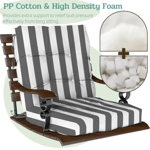 Outdoor Chair Cushions 42x21x4 Inch Set of 2, Dark Gray Stripe | Patio Cushions for Dining Rocking Chairs, High Back Soft Seat Pad with Ties, Waterproof Fade Resistant, Indoor Outside Use - color: Dark Gray White Stripes