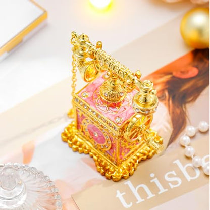 QIFU Elegant Pink Telephone Shaped Enameled Trinket Box Hinge, Unique Jewelry Storage Box - color: T5 Pink