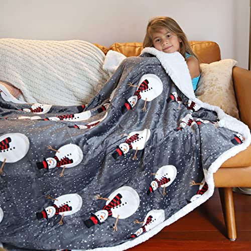 Catalonia Snowman Blanket, Holiday Theme Sherpa Fleece Throw, Blanket for Couch and Bed, Christmas Blanket | Super Soft, Comfy, Cozy, Fluffy, Warm | 50x60 inch, Grey - color: Snowman, size: 50"x60"