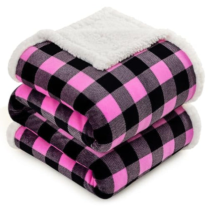 BEAUTEX Christmas Sherpa Fleece Throw Blanket Soft Warm Buffalo Plaid | Plush Blanket & Throw, Winter Cozy Fuzzy for Couch, Sofa, Bed (Pink, 50" x 60") - color: Pink, size: Throw-50"x60"