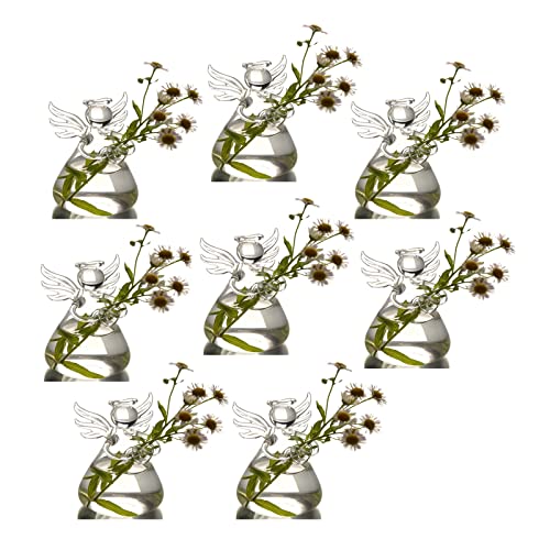 Angel Design Glass Vases Clear Flower Plant Terrarium Container Hanging Vase Wedding Decor Garden Ornaments Hanging Planter (Pack of 8) - size: 8 pcs