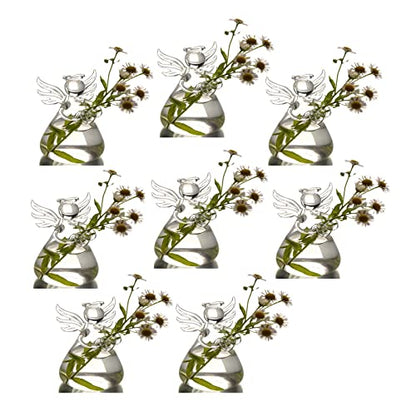 Angel Design Glass Vases Clear Flower Plant Terrarium Container Hanging Vase Wedding Decor Garden Ornaments Hanging Planter (Pack of 8) - size: 8 pcs