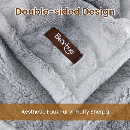 Bearhug Electric Blanket Full Size 77" x 84", 10 Heat Settings Heated Blanket, 1-12 Hour Auto Shut-Off, Faux Fur & Sherpa Dual-Sided Heating Blanket, Machine Washable, Gift-Ready Elegant Packaging - color: Silver Shade Gradient Stripe, size: Full Size 77"