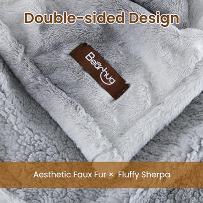 Bearhug Electric Blanket King Size 100" x 90" Dual Controllers Heated Blanket, 10 Heat Settings, 1-12 Hour Auto Shut-Off, Faux Fur & Sherpa Dual-Sided, Machine Washable, Gift-Ready Elegant Packaging - color: Silver Shade Gradient Stripe, size: King Size 1