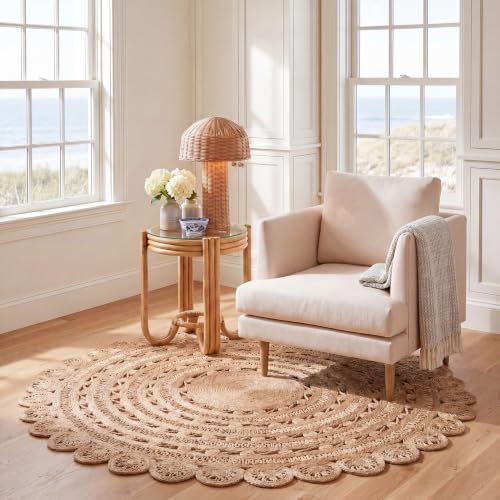 SAFAVIEH Natural Fiber Collection Area Rug - 5' Round, Natural, Handmade Boho Charm Braided Jute, Ideal for High Traffic Areas in Living Room, Bedroom (NF805B) - size: 5' (Round)