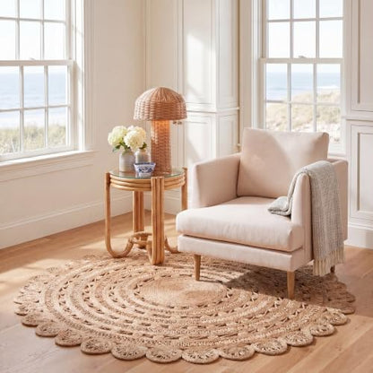 SAFAVIEH Natural Fiber Collection Area Rug - 5' Round, Natural, Handmade Boho Charm Braided Jute, Ideal for High Traffic Areas in Living Room, Bedroom (NF805B) - size: 5' (Round)