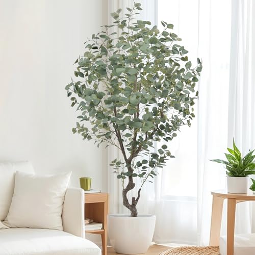 Artificial Eucalyptus Tree 7.2ft Faux Plant with Natural Trunks and Realistic Leaves,Fake Floor Potted Artificial Tall Large Plants for Home Living Room Office Decor Indoor (7.2Feet,1Pack)