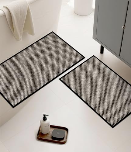 Thin Bath Mat Black Bathroom Rugs Sets 2 Pieces, Non Slip Absorbent Mats Quick Dry, Woven Rugs Washable, Tapetes para Baño for Bathroom Toliet,Bathtub(17"x24"+17"x32") - color: Black, size: 2Pieces(17"x24"+17"x32")