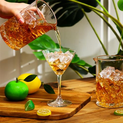 Inbagi 6 Pcs Cocktail Mixing Glass 24 oz Bartender Crystal Stirring Glass Thick Bottom Bar Seamless Mixing Pitcher for Stirring Drinks Home Bar Accessories, 6 Styles