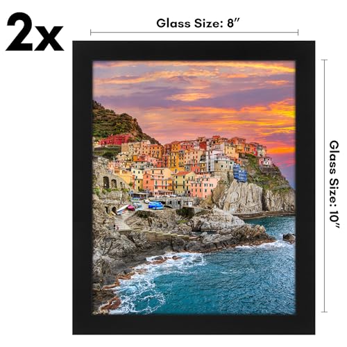 Americanflat 8x10 Picture Frame 2-Pack - Engineered Wood - Black | Shatter-resistant glass, wall or tabletop display with included easel, sawtooth hangers included - color: Black, size: 8X10, style: 2 Pack