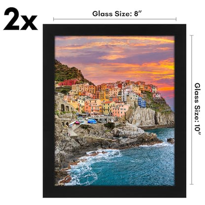 Americanflat 8x10 Picture Frame 2-Pack - Engineered Wood - Black | Shatter-resistant glass, wall or tabletop display with included easel, sawtooth hangers included - color: Black, size: 8X10, style: 2 Pack