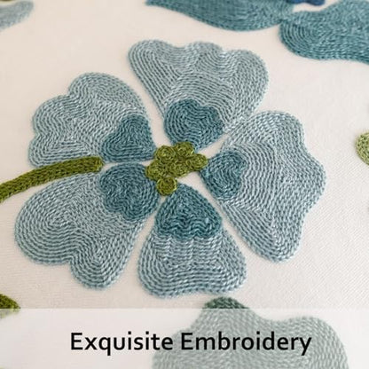 Embroidered Throw Pillow Covers 18x18 inch Pack of 2 Blue Blossoms | Durable Fabric,Square Pillow Cover,Boho Decorative,Hidden Zipper,Aesthetic Design,Ideal Gift,Machine Washable - color: Blue Blossoms
