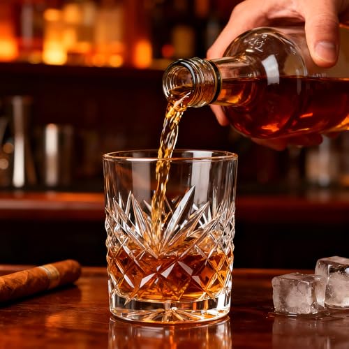 10 oz Heavy Base Whiskey Glasses Set of 8 | Clear Bourbon Glass, Old Fashioned Rocks Barware for Vodka, Scotch, Liquor, Spirits, Cocktail Drinks