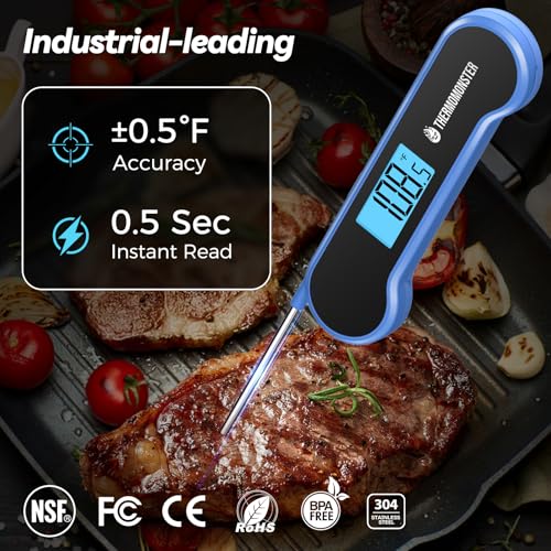 0.5 Sec Instant Read Meat Thermometer Digital for Cooking, Blue | NIST ±0.5℉ Precision Food Thermometer, Kitchen Gadgets for Oven Grill Candy BBQ Accessories, Gifts for Him Dad Men Birthday - color: Blue