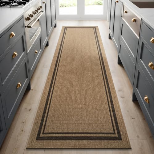 Beverly Rug Easy Jute Natural Large Rug 9x12 Solid Washable Durable Outdoor Indoor Area Rugs for Living Dining Room Patio Office Stain Resistant Non Shedding Indoor Outside Carpet (9 x 12 Natural) - color: Bordered/Natural-black, size: 2' x 7' (Rectangula