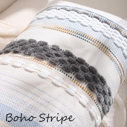 Boho Lumbar Throw Pillow Cover 14x36 Grey Blue White | 1 Piece,Durable Fabric,Stripe Pillowcase,Farmhouse Cushion Case,Chenille Pillow Case,Neutral Pillowcase for Sofa Couch Bed - color: Grey Blue White Stripe, size: 36" x 14" (Pack of 1)