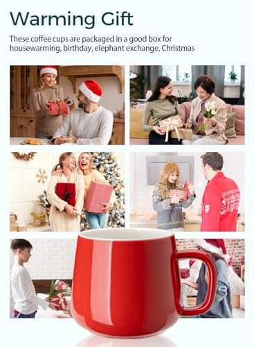 Teocera Ceramic Coffee Mug Set of 4-12 oz Coffee Mugs with Large Handles for Hot or Cold Drinks Like Latte, Cocoa, Tea or Juice - Smooth Ceramic, Dishwasher Safe, Red - color: Red