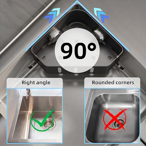 Kitchen Sink Sponge Holder, Gray (1 Pack) | Rustproof carbon steel with fast drainage holes, 2 stainless hooks & 4 pads. No-drill adhesive triangle for corner sink - size: Triangle Kitchen Sink Sponge Holder