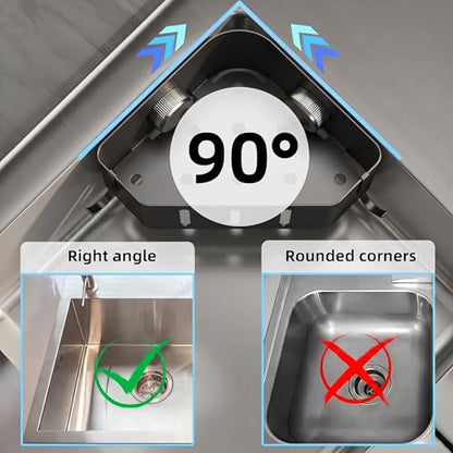 Kitchen Sink Sponge Holder, Gray (1 Pack) | Rustproof carbon steel with fast drainage holes, 2 stainless hooks & 4 pads. No-drill adhesive triangle for corner sink - size: Triangle Kitchen Sink Sponge Holder