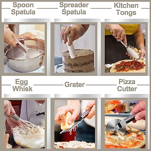 Silicone Kitchen cooking Utensils Set, AIKKIL 43 Pcs Heat Resistant Khaki Cooking Utensils Set, Turner, Tongs, Spoon, Spatula, Kitchen Gadgets Tools Set For Nonstick Cookware(Dishwasher, BPA Free) - color: Khaki