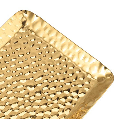 Hammered Tray, Stainless Steel Mirror Polished Serving Platter with Elegant Design, Perfect for Desserts and Fruits for Home Kitchen (Gold) - color: Gold